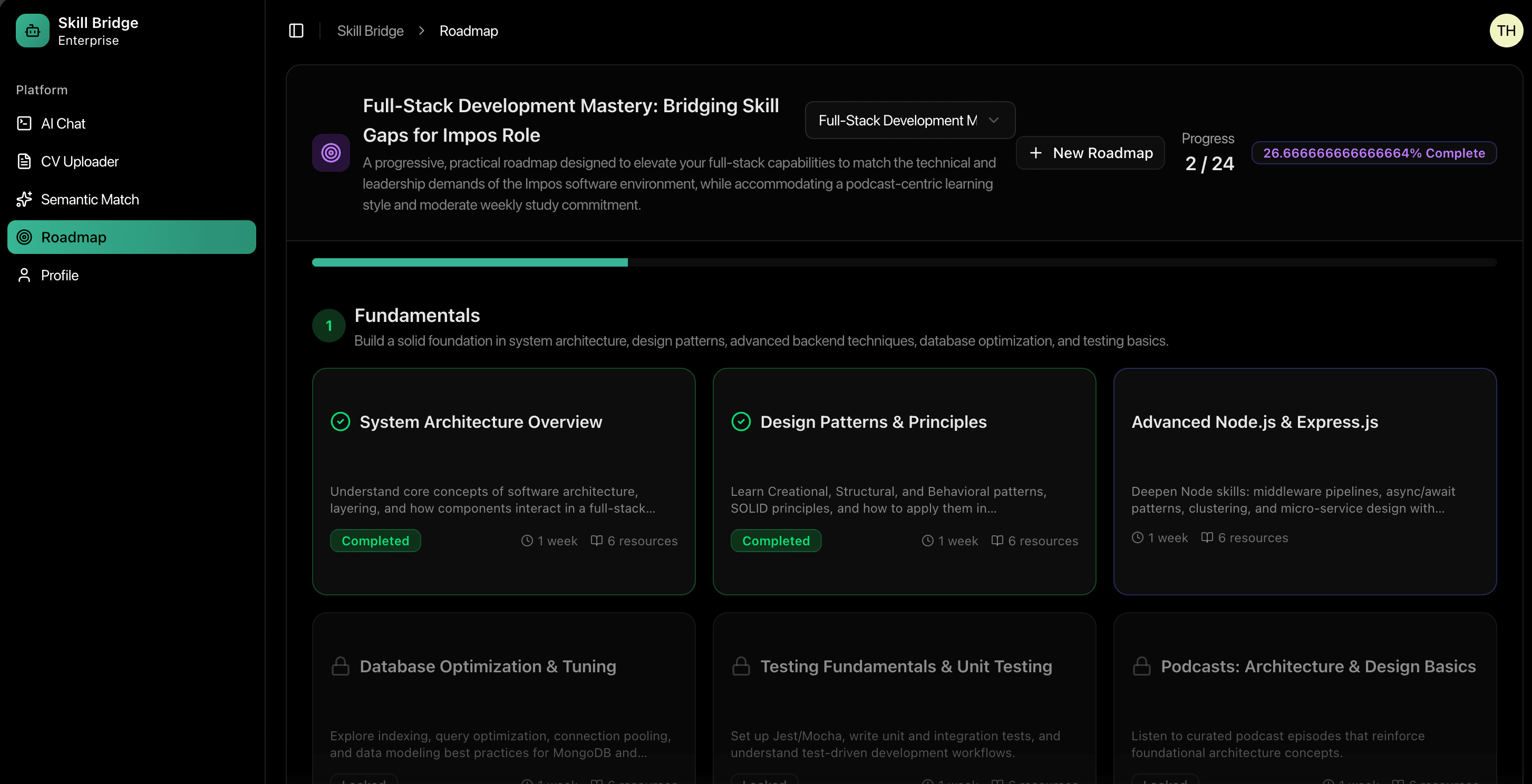 Personalized roadmap dashboard